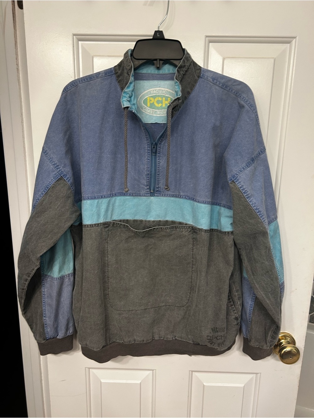unisex vintage PCH Pullover Half-Zip Sweatshirt in Blue, Teal, Charcoal
